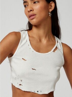 Urban Renewal White Distressed Cropped Tank NWT